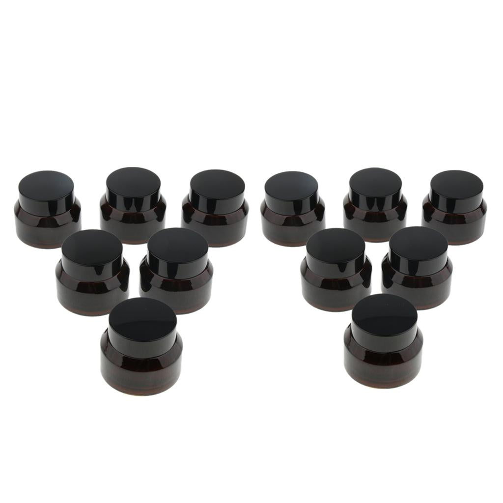 12 Pieces Refillable Glass Amber Cream Empty Lip Balm Container Jars Tin