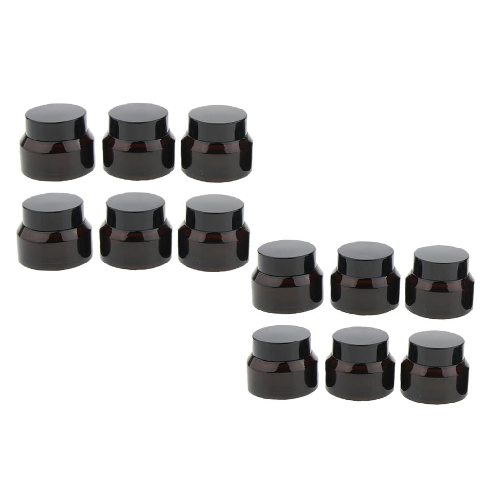 12 Pieces Refillable Glass Amber Cream Empty Lip Balm Container Jars Tin