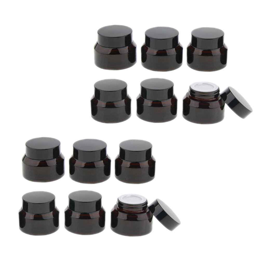 12 Pieces Refillable Glass Amber Cream Empty Lip Balm Container Jars Tin