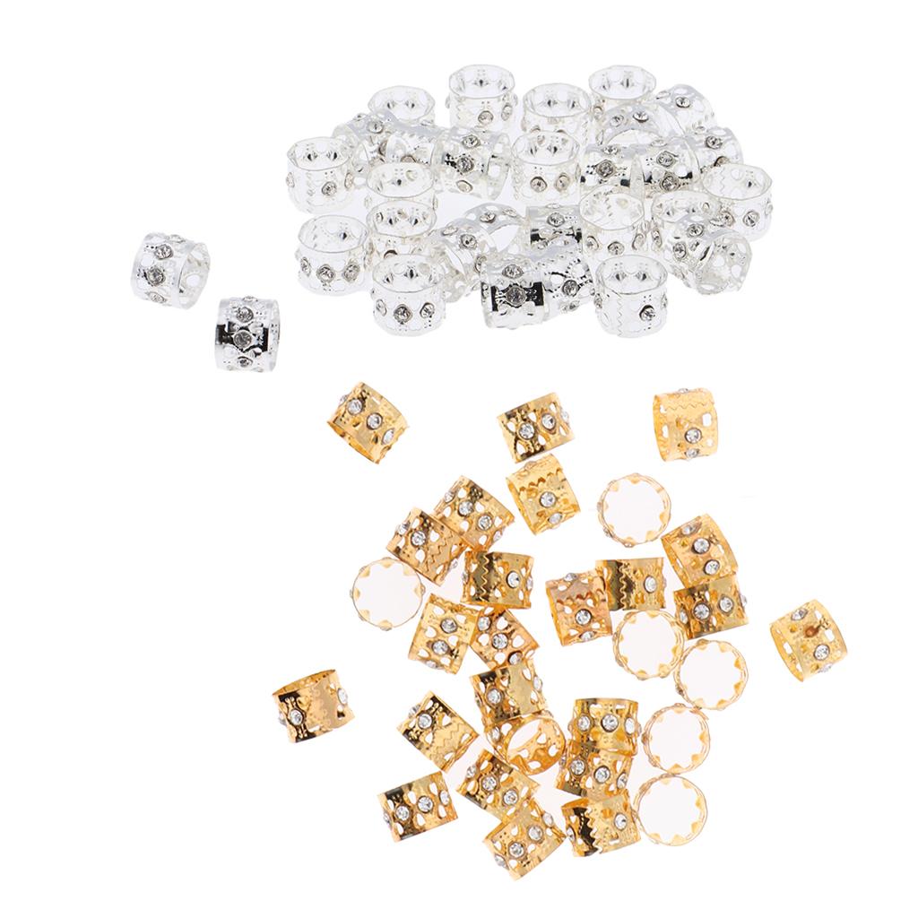 60pcs Crystal Hair Cuffs Metal Dreadlock Beads DIY Hairstyle Braid