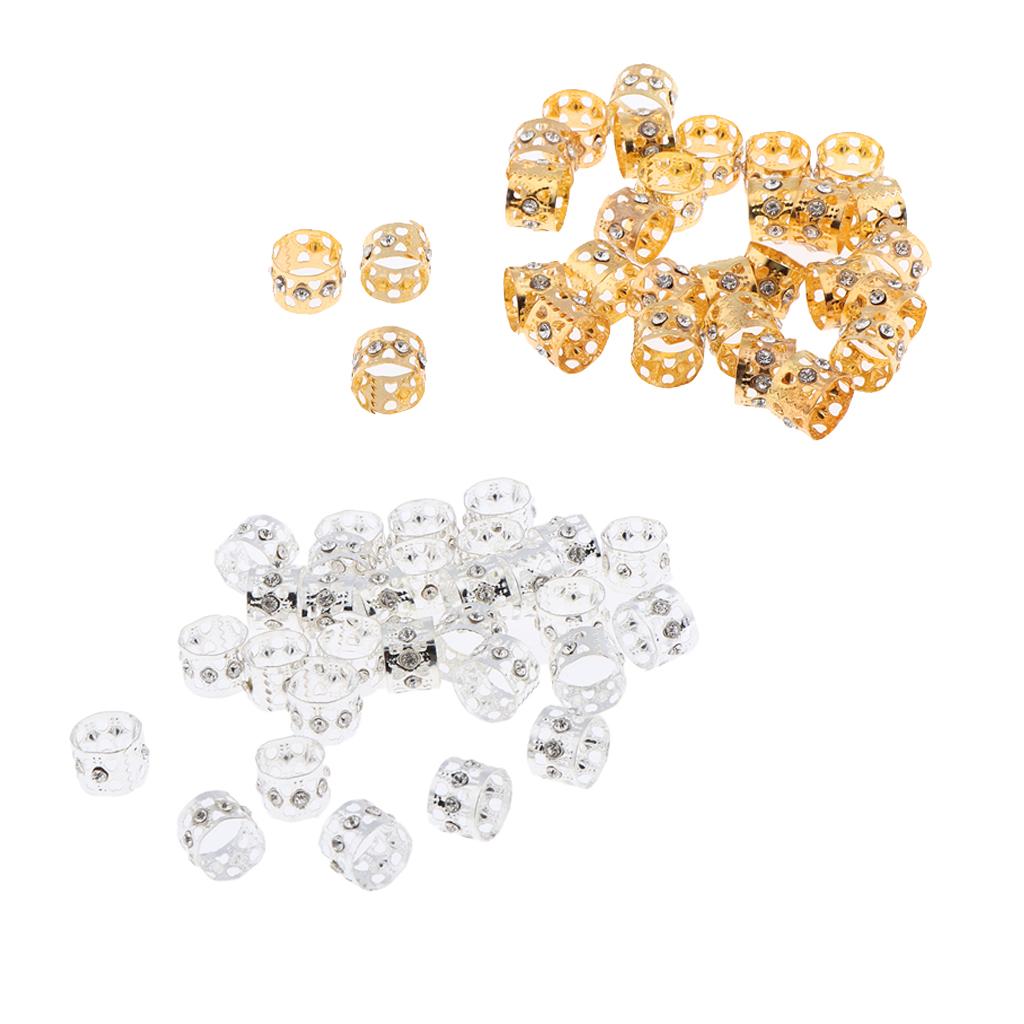 60pcs Crystal Hair Cuffs Metal Dreadlock Beads DIY Hairstyle Braid