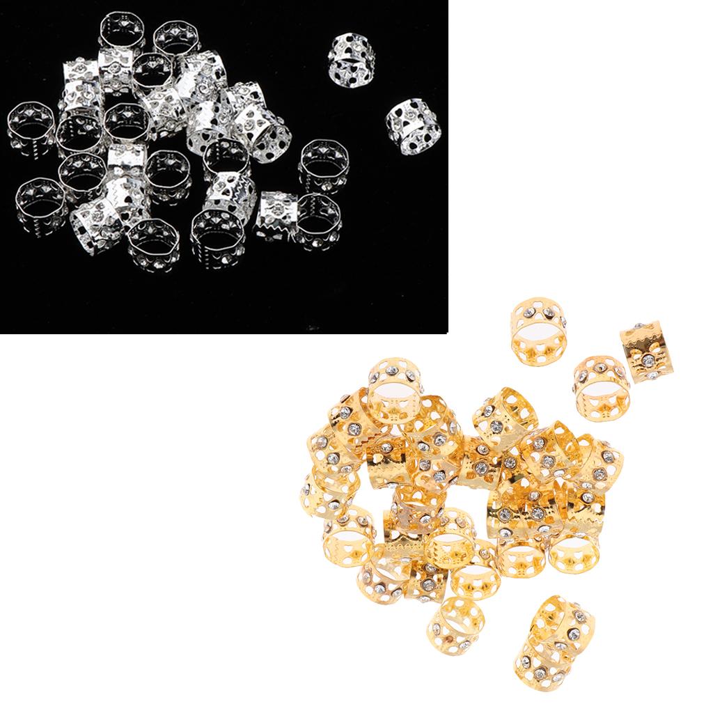 60pcs Crystal Hair Cuffs Metal Dreadlock Beads DIY Hairstyle Braid