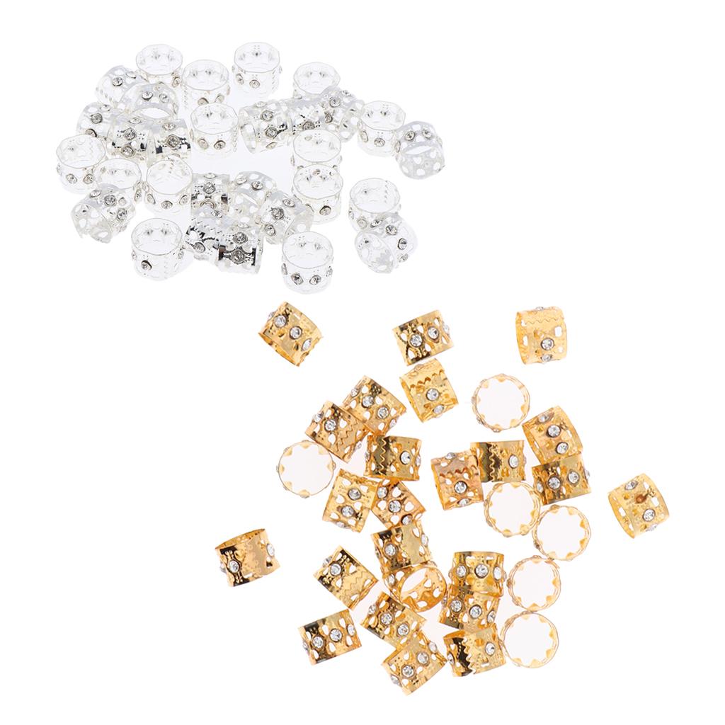 60pcs Crystal Hair Cuffs Metal Dreadlock Beads DIY Hairstyle Braid