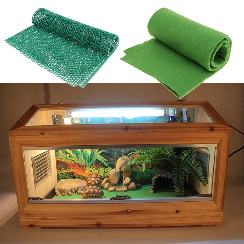 2 Pcs Green Reptile Carpet Fiber Pet Mat for Lizards Waterproof Pad 60cm
