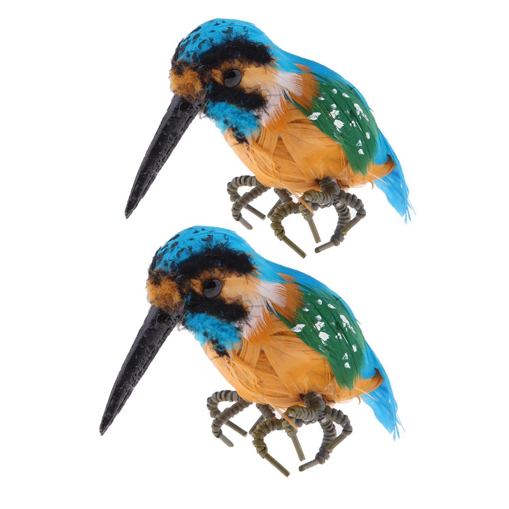 2 x Realistic Kingfisher Bird Ornament Garden Sculpture Creative Tree Decor