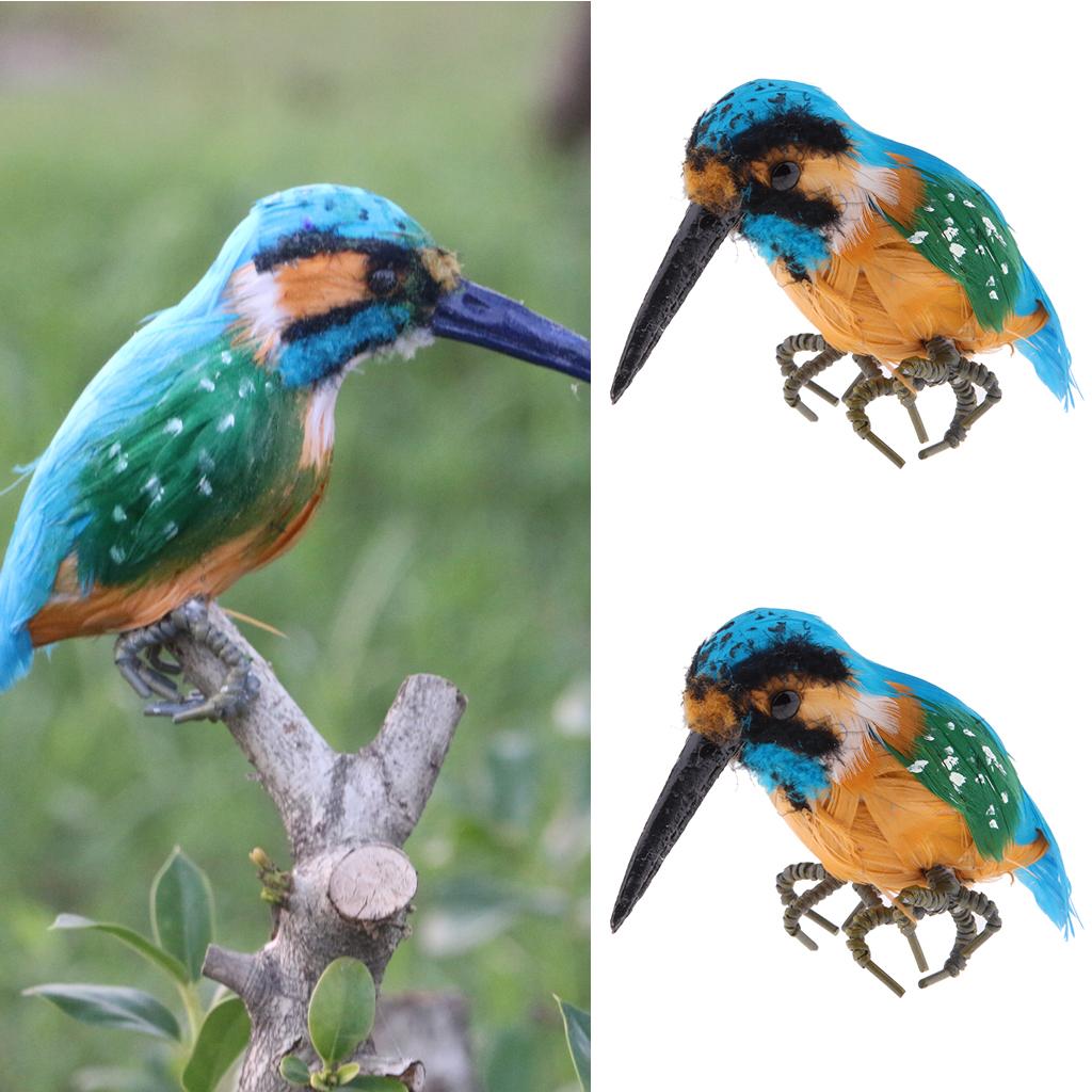 2 x Realistic Kingfisher Bird Ornament Garden Sculpture Creative Tree Decor