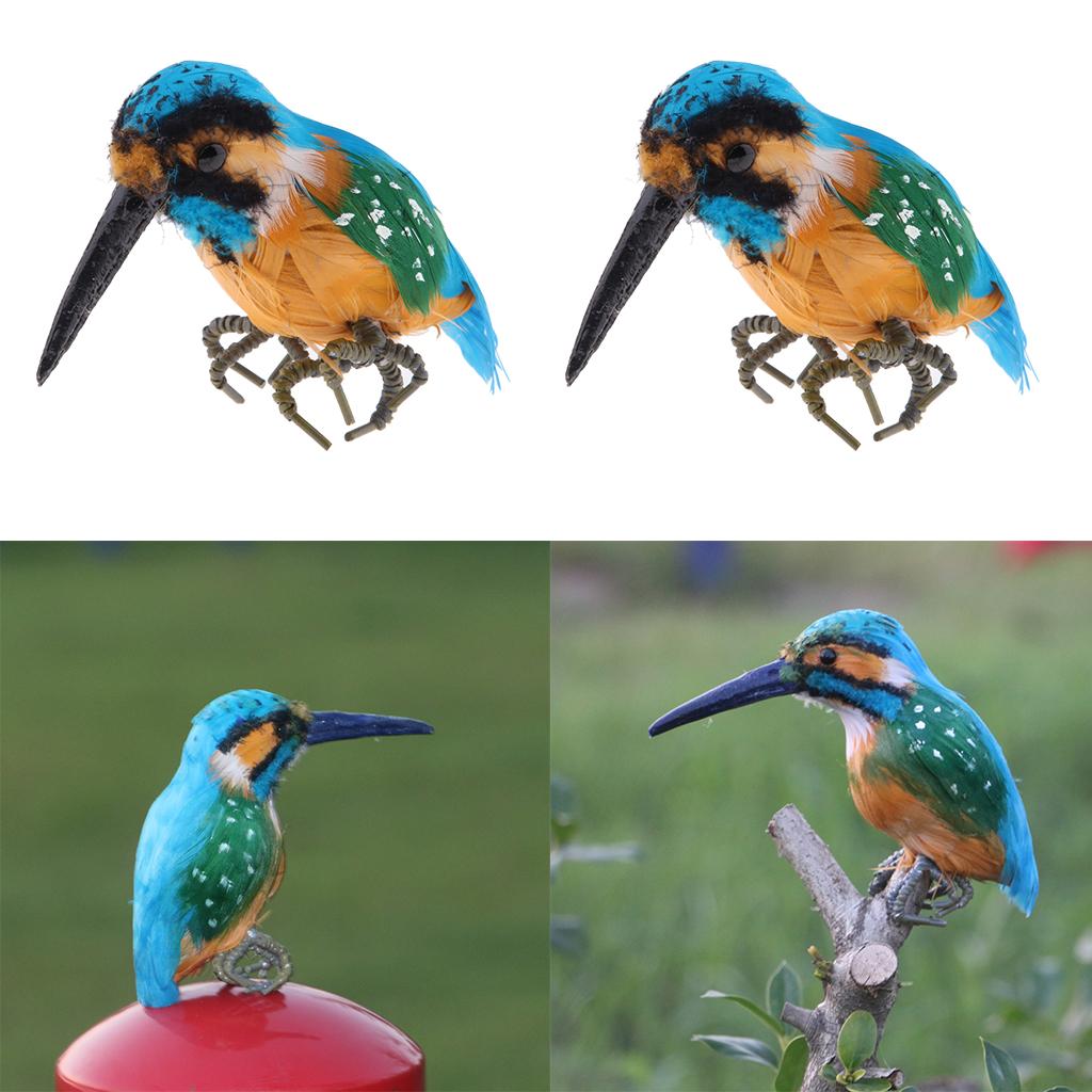 2 x Realistic Kingfisher Bird Ornament Garden Sculpture Creative Tree Decor