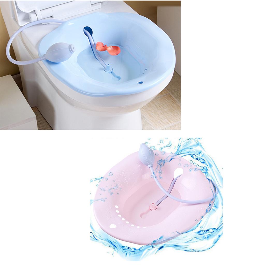 2Pieces Toilet Sitz Bath Tub Hip Basin with Flusher for Pregnant Hemorrhoids
