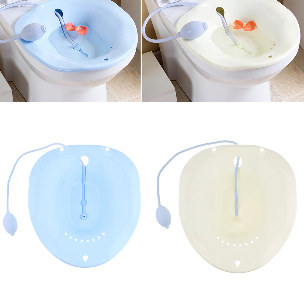 2 Pieces Toilet Sitz Bath Tub Hip Basin with Flusher fo Pregnant Hemorrhoids