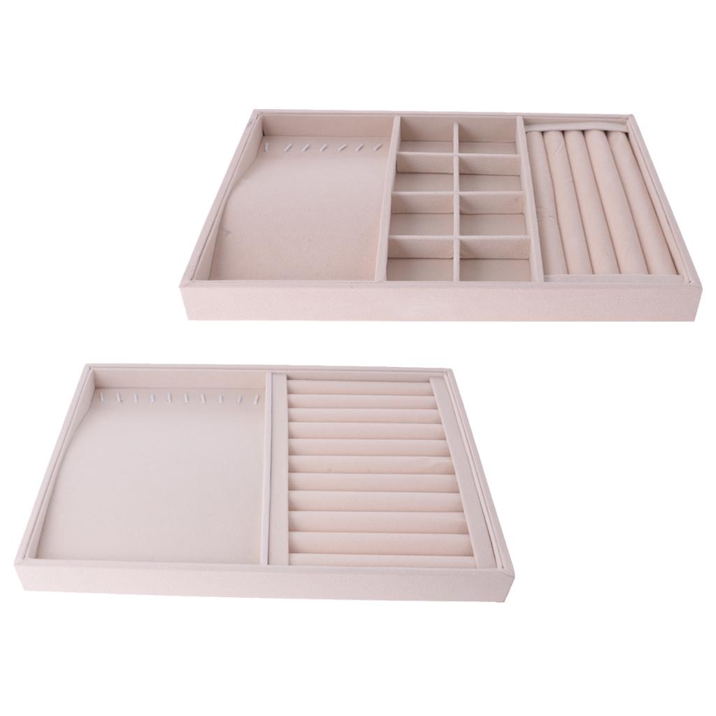 2 Pieces Ring Earrings Necklace Jewelry Display Box Tray Showcase Holder