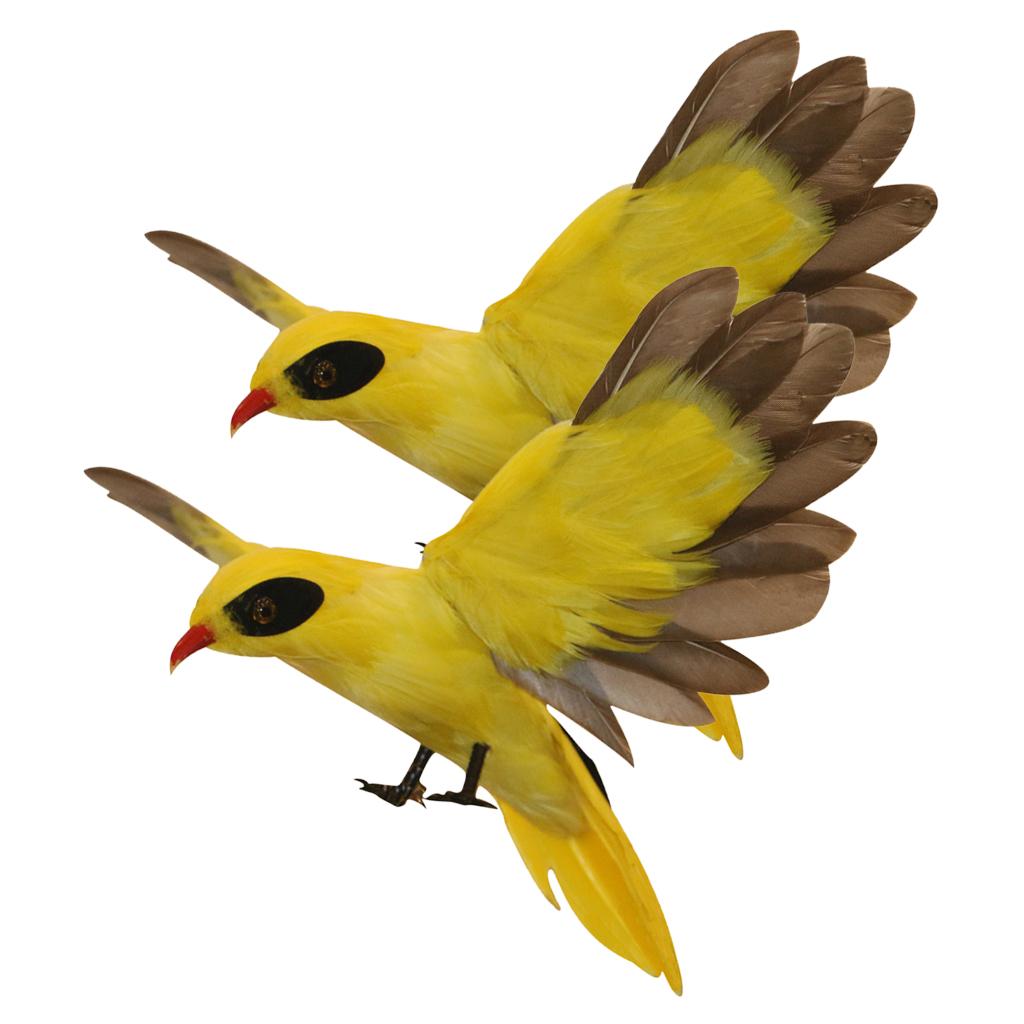 2pcs Artificial Feathered Animal Bird Garden Figurine Decor Oriole Flying