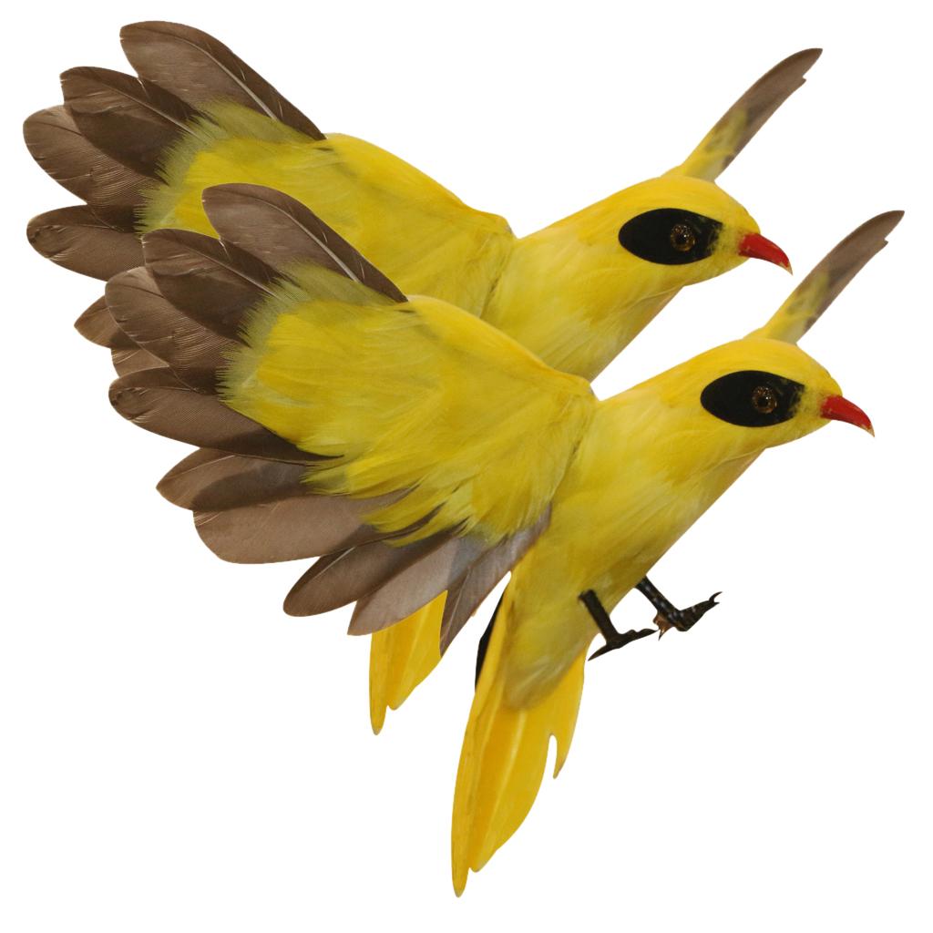 2pcs Artificial Feathered Animal Bird Garden Figurine Decor Oriole Flying