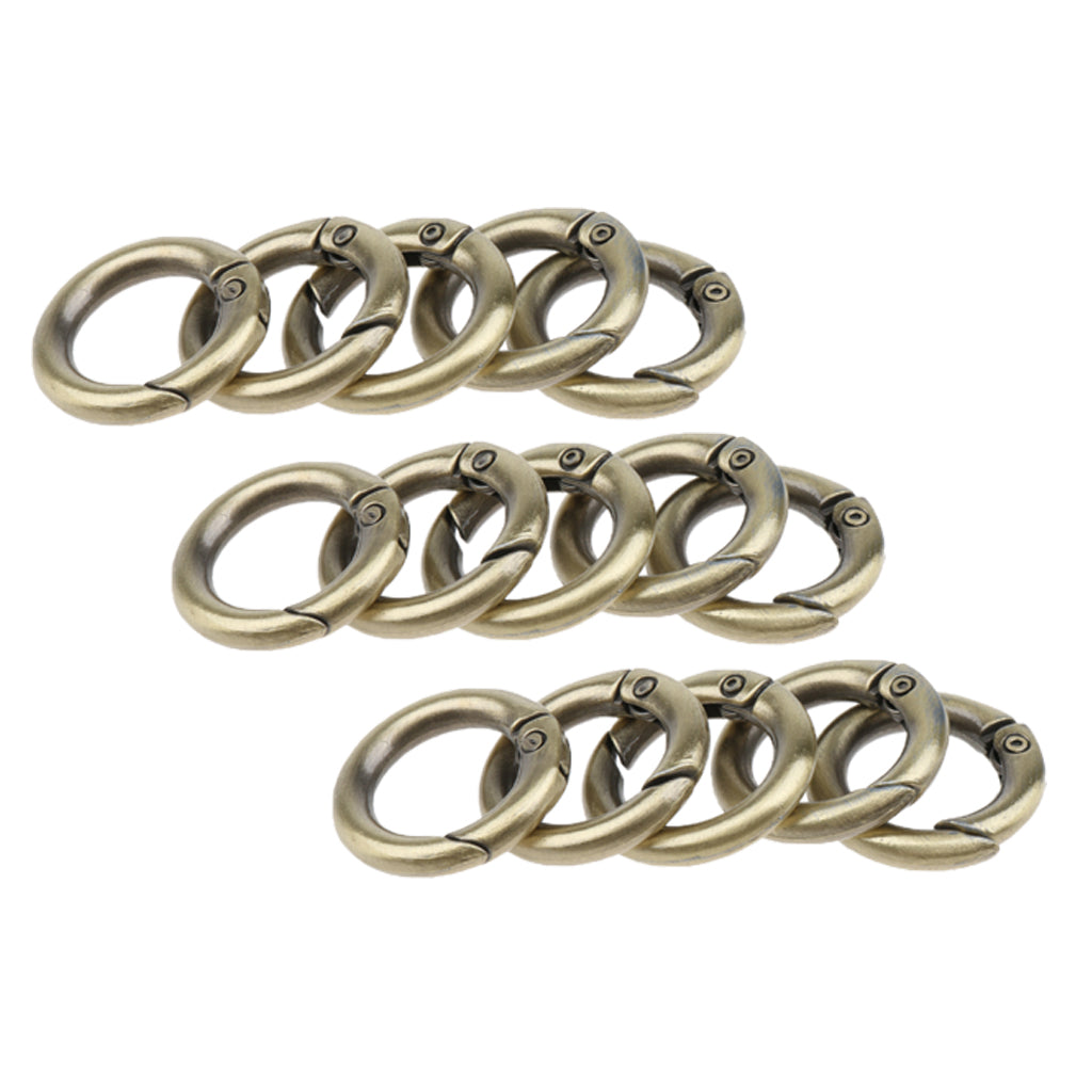 15pcs Zinc Alloy Round Carabiners Spring Buckles Snap Hook Keychain Brown