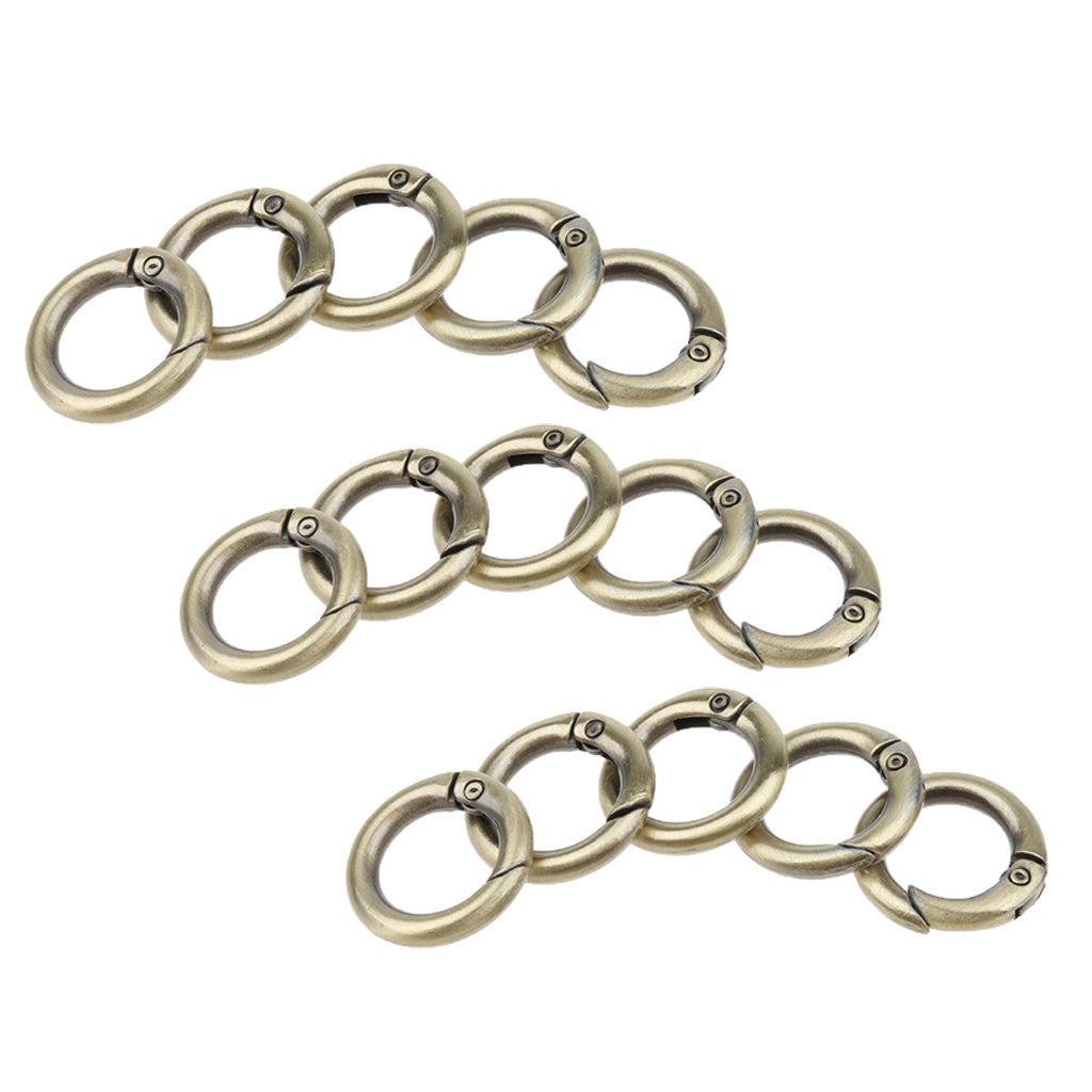 15pcs Zinc Alloy Round Carabiners Spring Buckles Snap Hook Keychain Brown