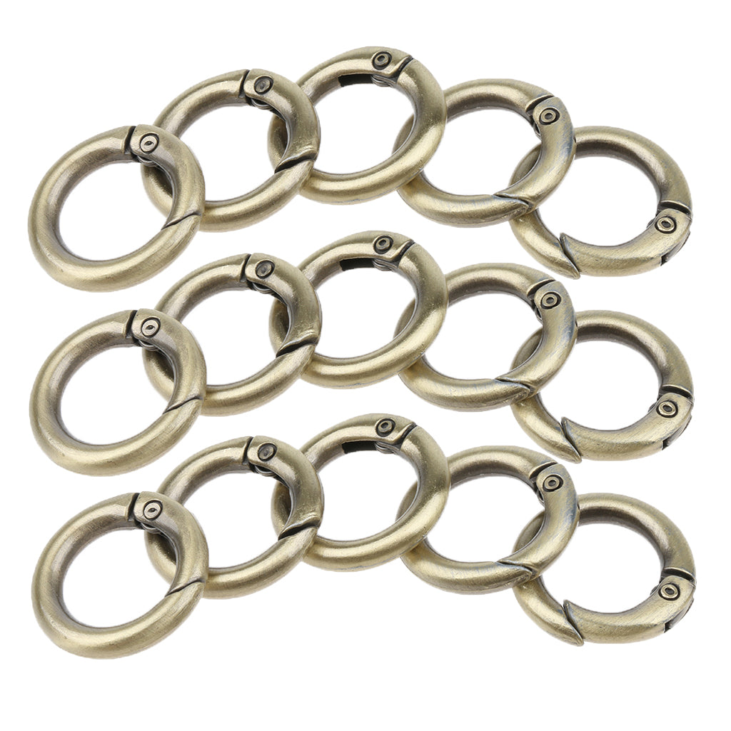 15pcs Zinc Alloy Round Carabiners Spring Buckles Snap Hook Keychain Brown