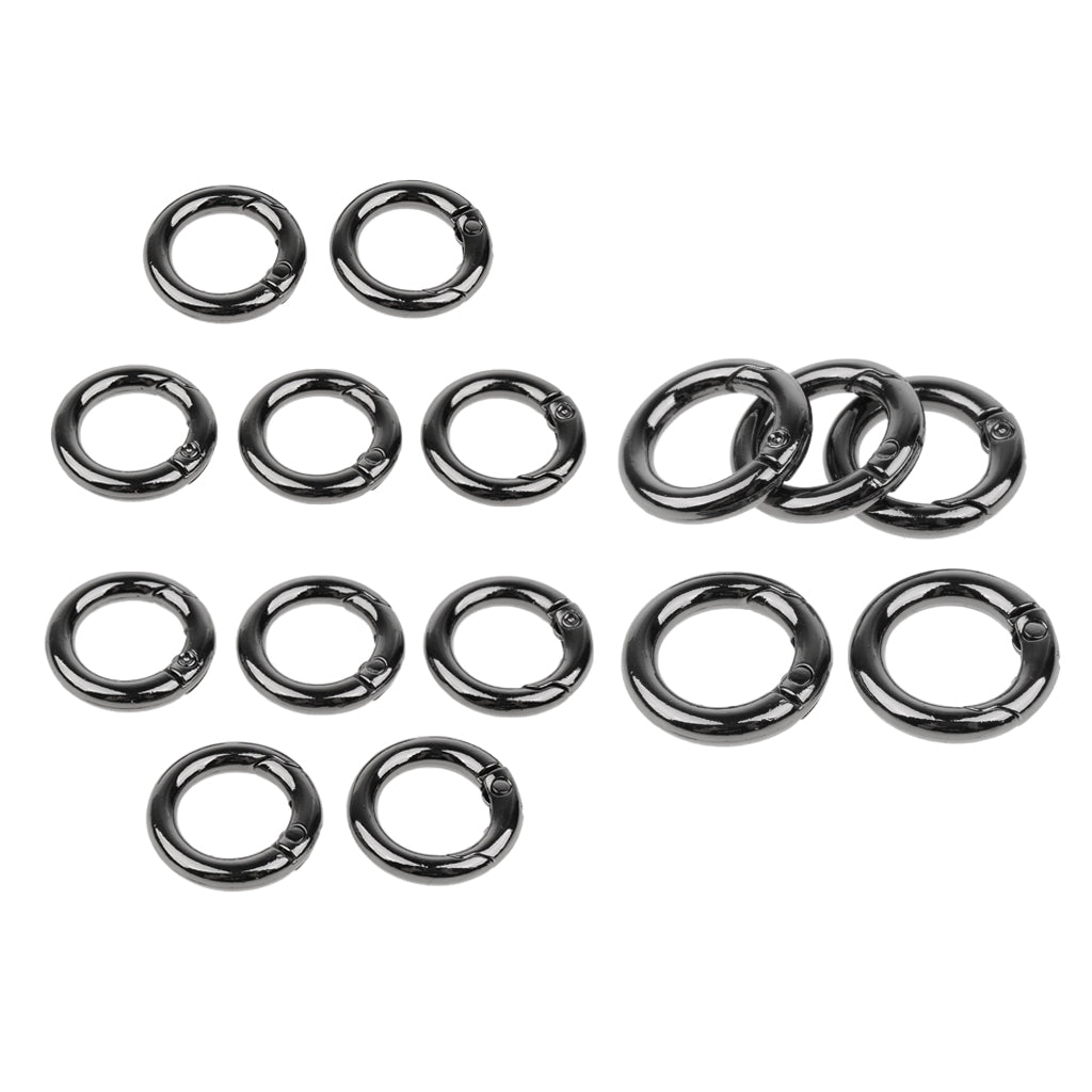 15pcs Zinc Alloy Round Carabiners Spring Buckles Snap Hook Keychain Black