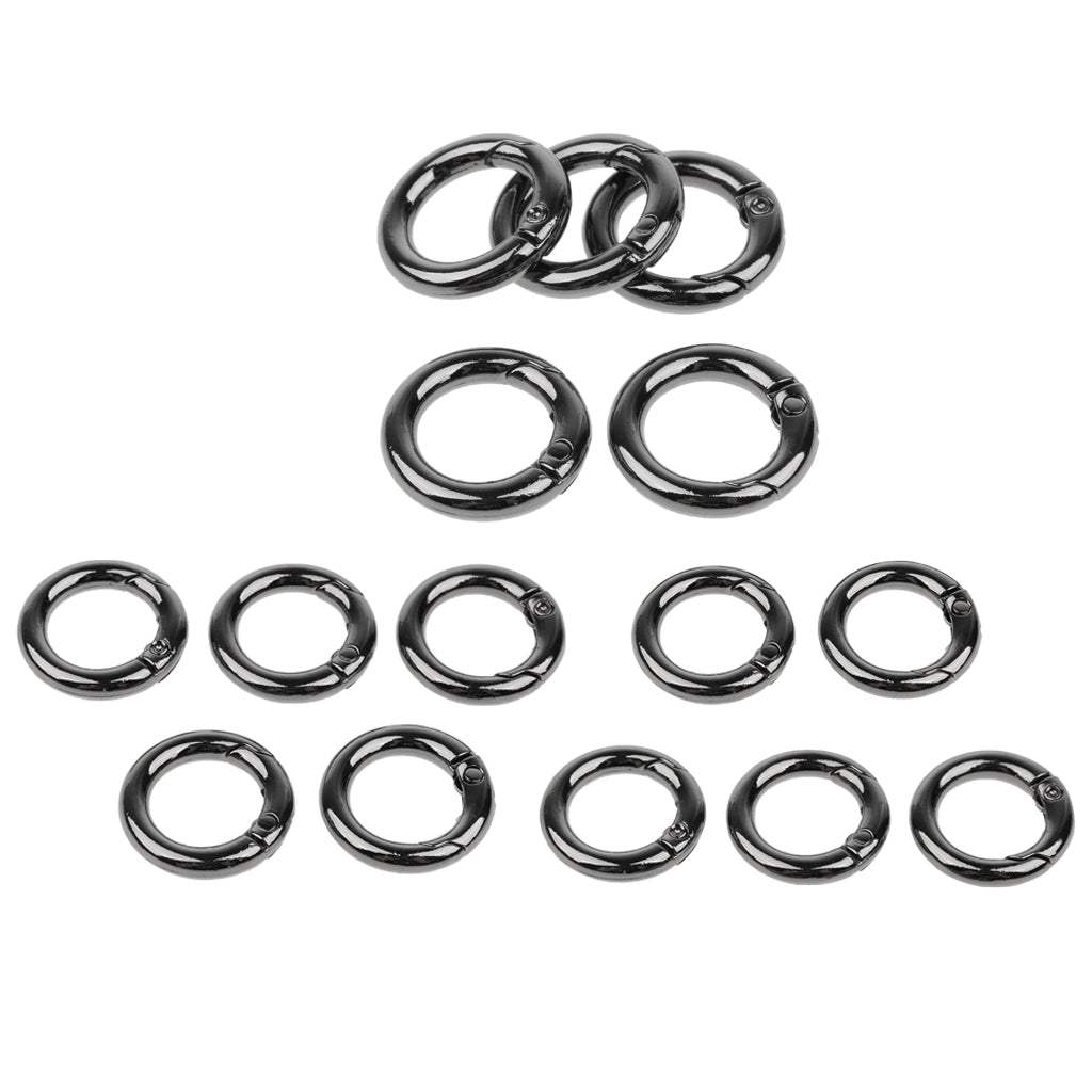 15pcs Zinc Alloy Round Carabiners Spring Buckles Snap Hook Keychain Black