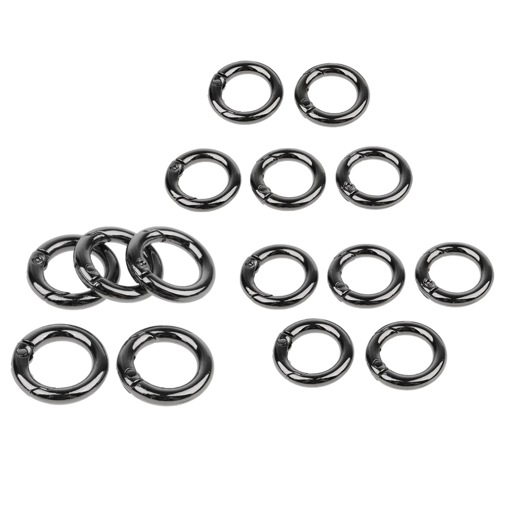 15pcs Zinc Alloy Round Carabiners Spring Buckles Snap Hook Keychain Black