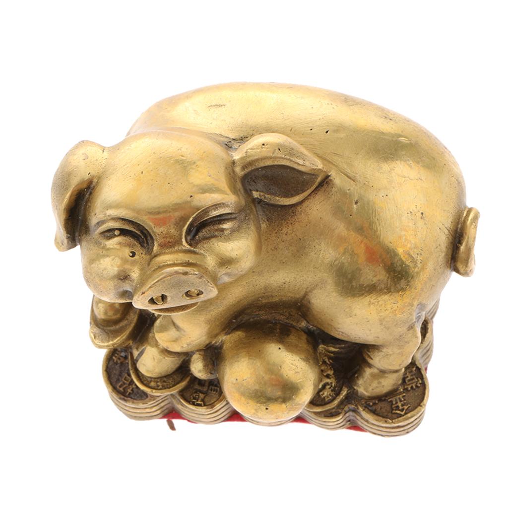 2pcs Pure Brass Chinese Animal Figurine Statue Ornament Pig+Rooster