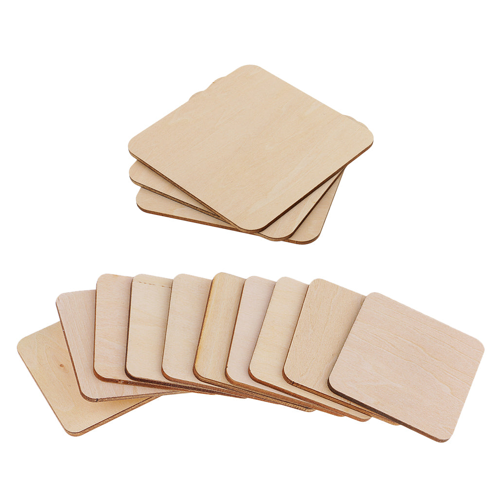 13 Pieces Square MDF Unfinished Wood Pieces Blank Plaque DIY Wooden Craft