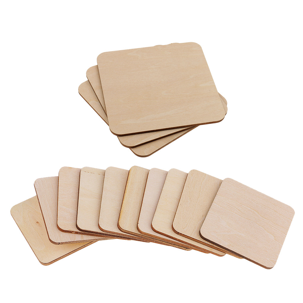 13 Pieces Square MDF Unfinished Wood Pieces Blank Plaque DIY Wooden Craft