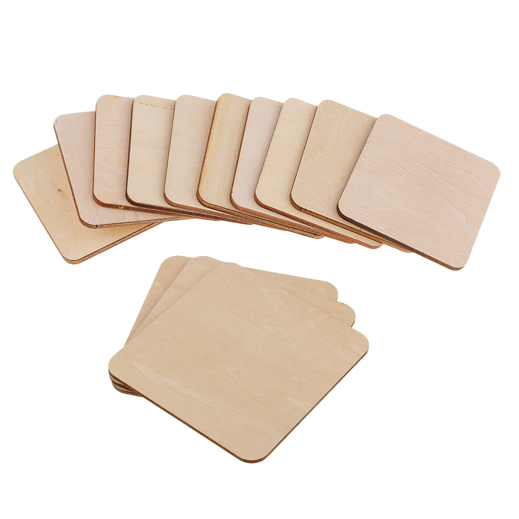13 Pieces Square MDF Unfinished Wood Pieces Blank Plaque DIY Wooden Craft