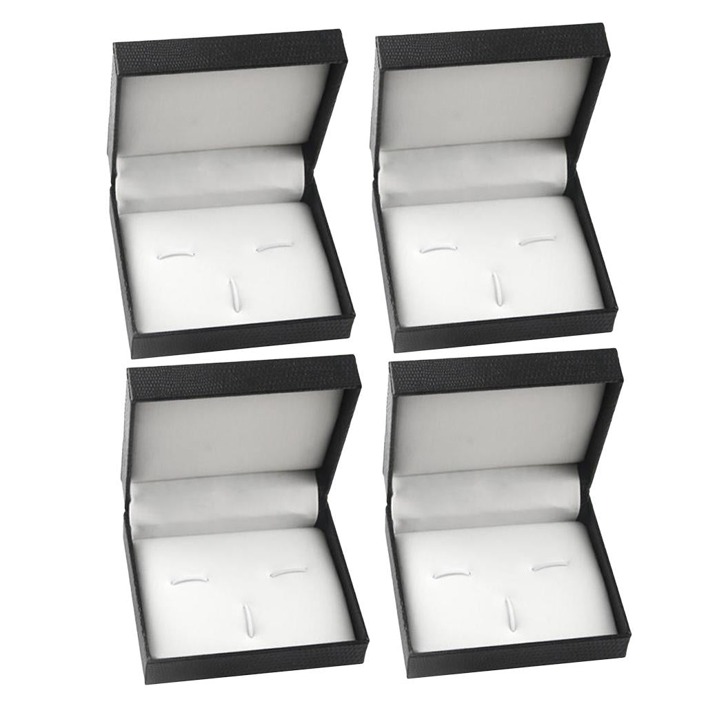 4 Pieces Cufflink Storage Box Wedding Mens Cufflinks Tie Clips Set Display