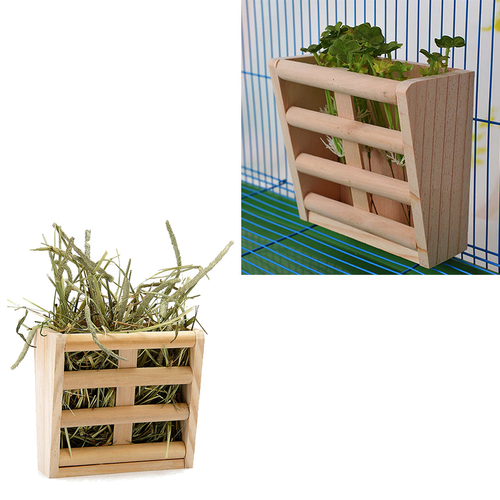 2 Pcs Small Pet Rabbits Guinea Pig Wood Rack Feeder Hay Grass Nesting Holder