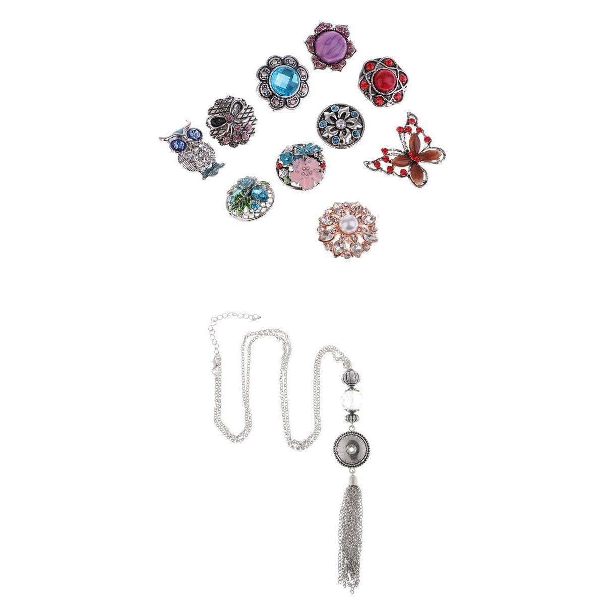 11Pcs Snap Button Necklace Pendant Fit 18mm Snap Button Charms Snaps Jewelry