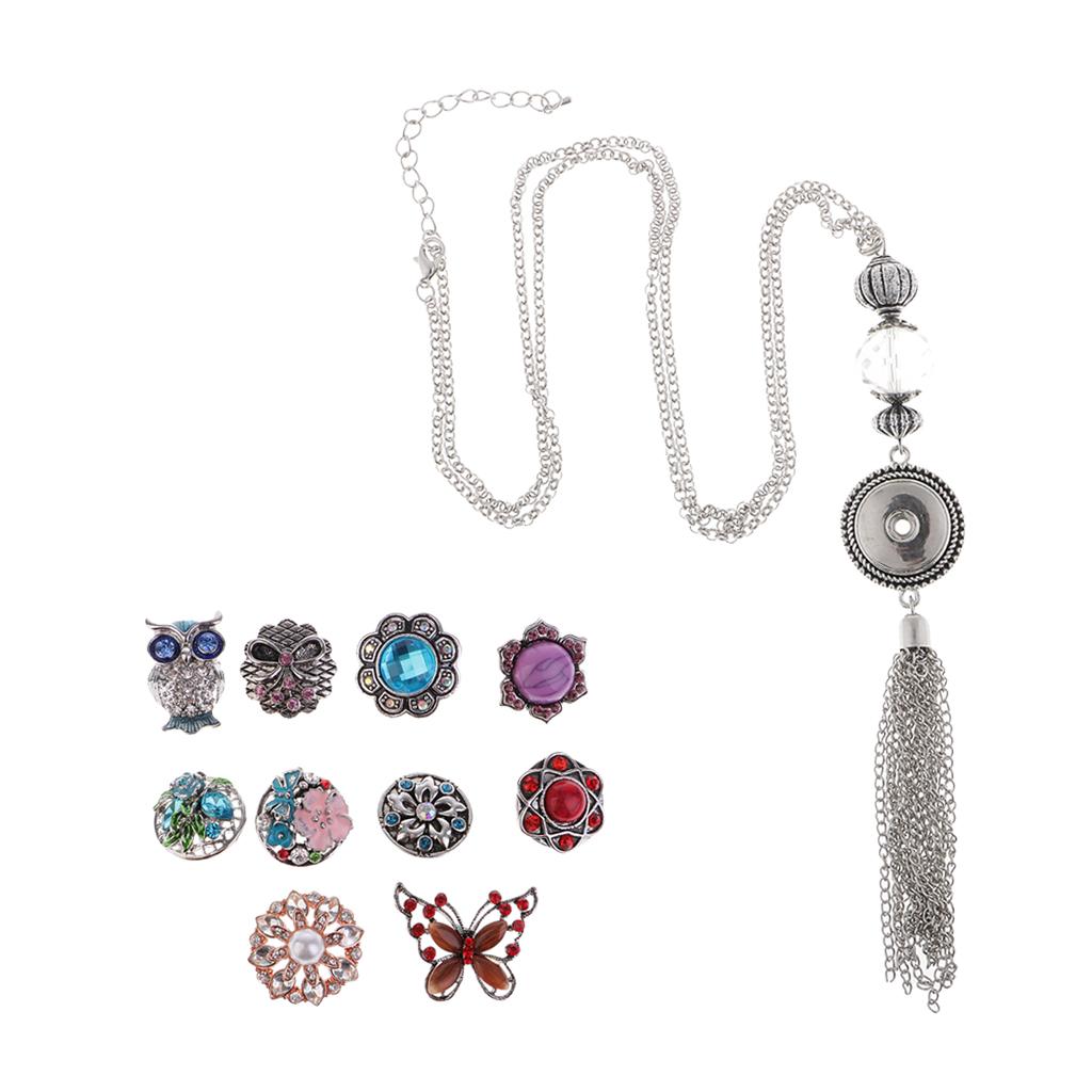 11Pcs Snap Button Necklace Pendant Fit 18mm Snap Button Charms Snaps Jewelry