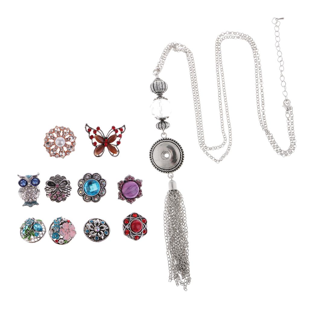 11Pcs Snap Button Necklace Pendant Fit 18mm Snap Button Charms Snaps Jewelry