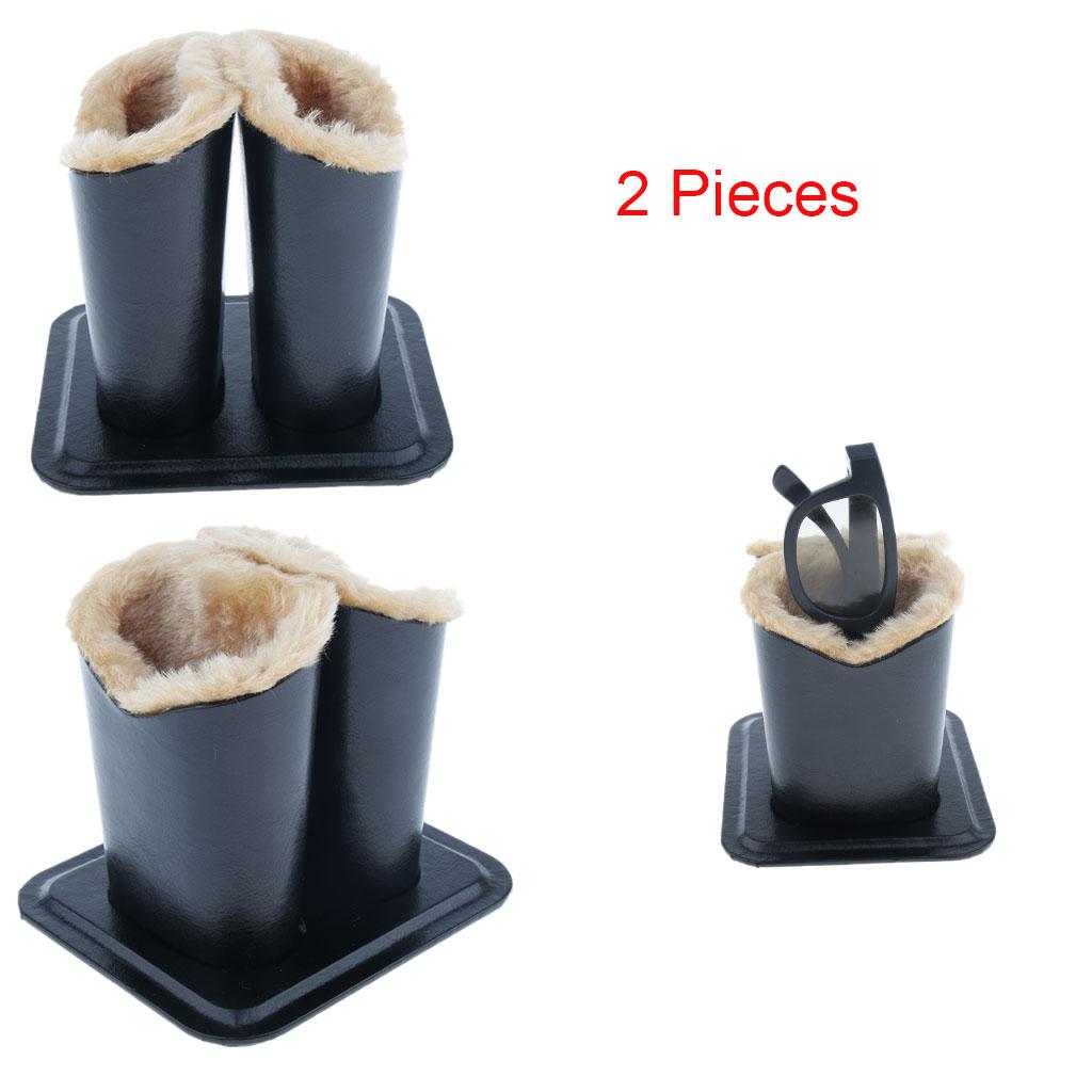 2 Pieces PU Double Head Upright Plush Lined Eyeglass Holder Stand Pen Holder