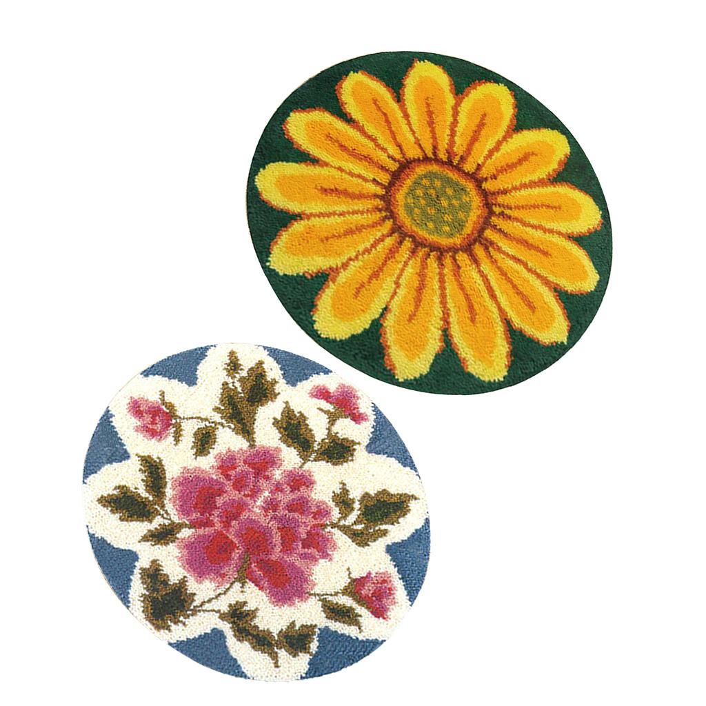 2 Sets Latch Hook Rug Kit DIY Flowers Carpet Craft Rug Making for Adults