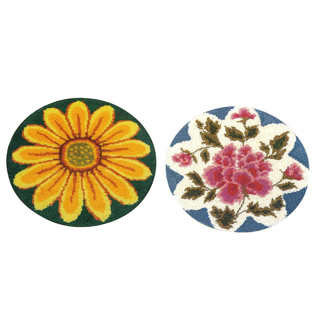 2 Sets Latch Hook Rug Kit DIY Flowers Carpet Craft Rug Making for Adults
