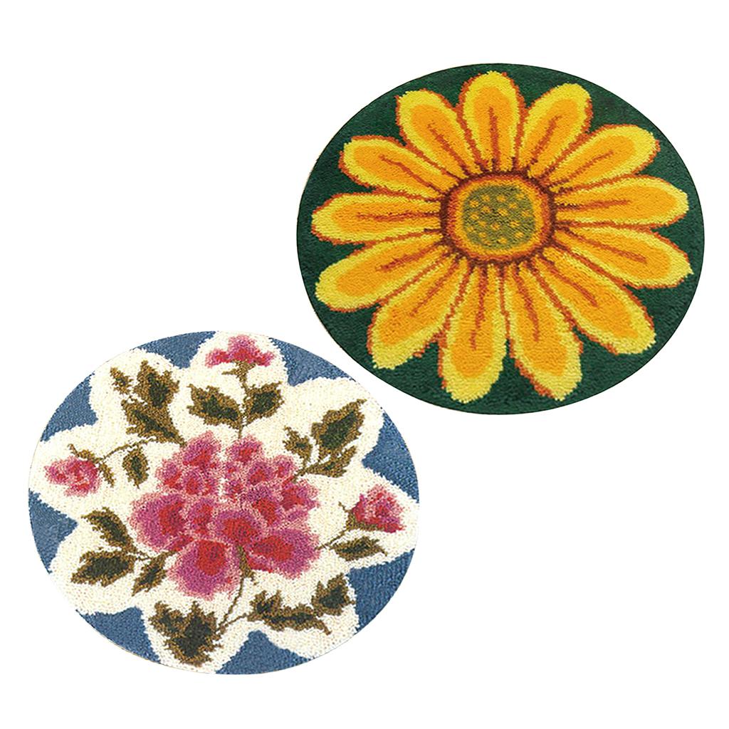 2 Sets Latch Hook Rug Kit DIY Flowers Carpet Craft Rug Making for Adults