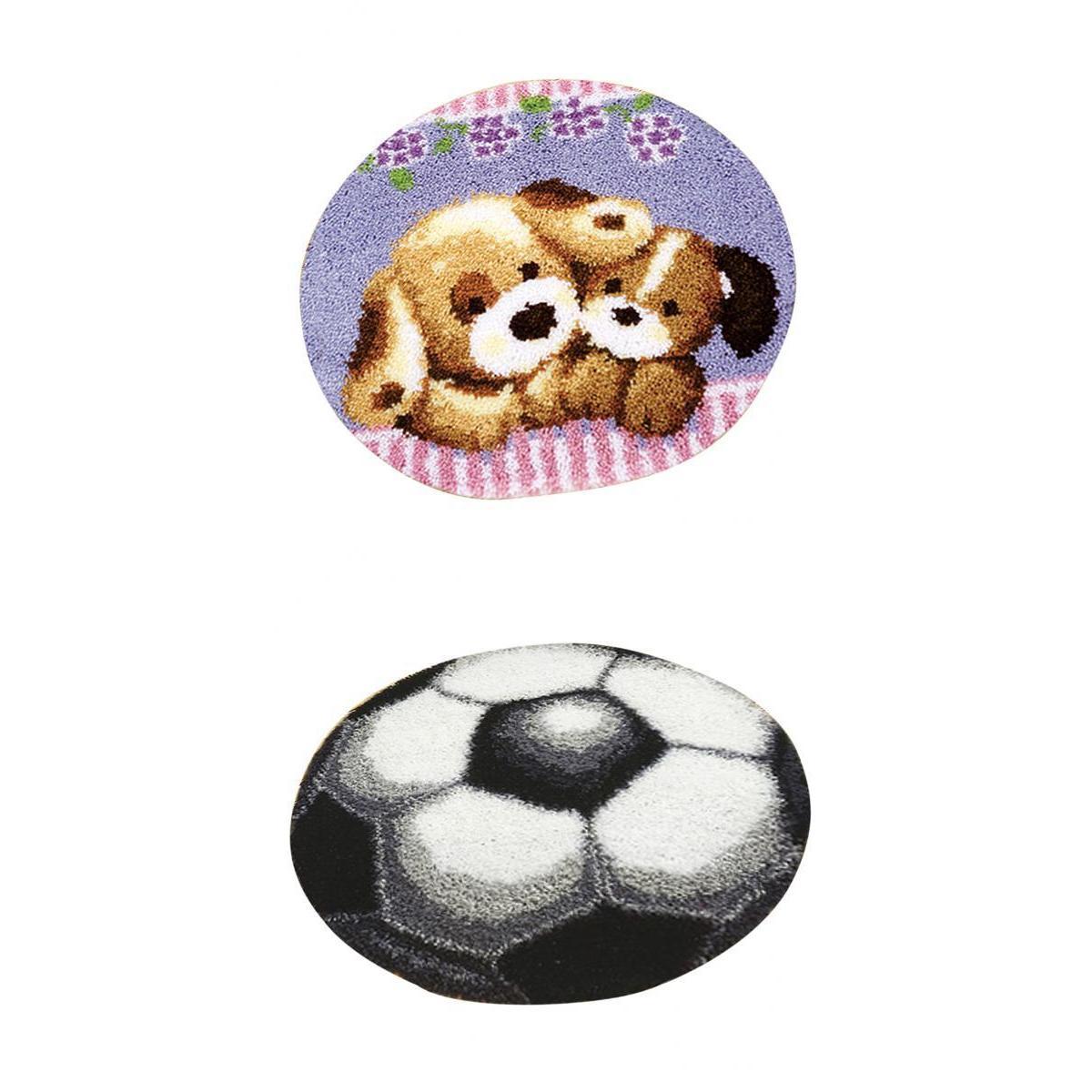2 Sets Latch Hook Rug Kit DIY Dogs Football Carpet Craft Rug Making for Kids
