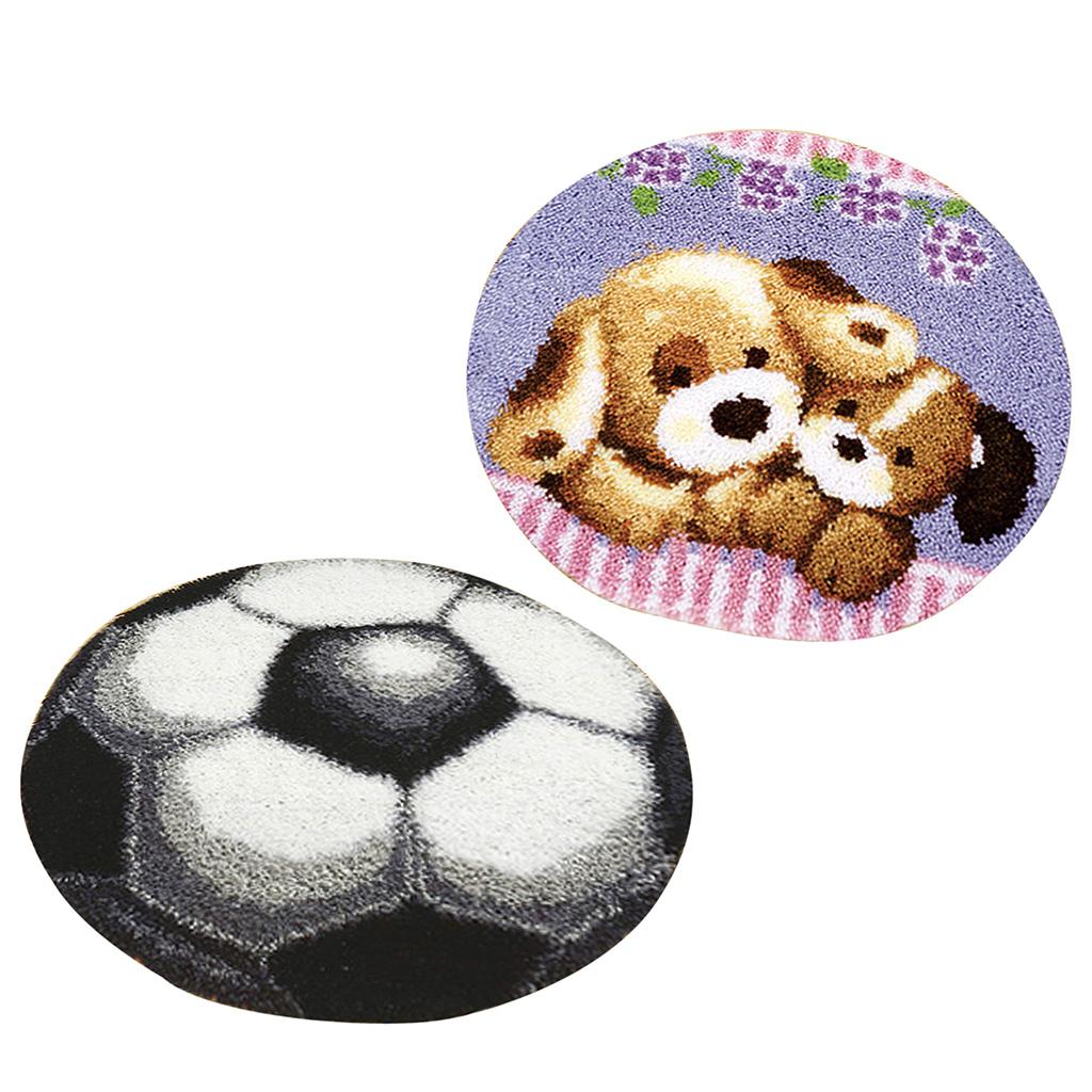 2 Sets Latch Hook Rug Kit DIY Dogs Football Carpet Craft Rug Making for Kids