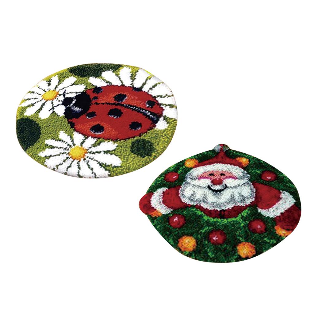 2 Sets Latch Hook Rug Kit DIY LadyBug Santa Claus Cushion Embroidery Crafts