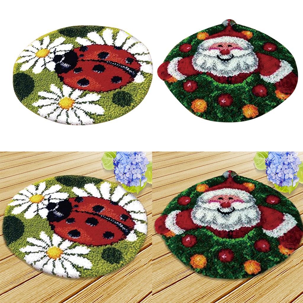 2 Sets Latch Hook Rug Kit DIY LadyBug Santa Claus Cushion Embroidery Crafts