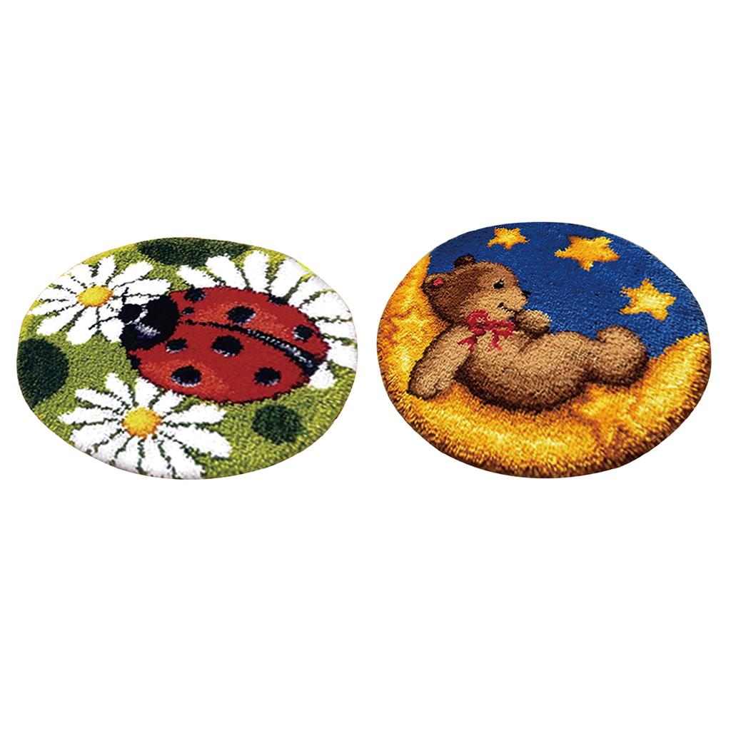 2 Sets Latch Hook Rug Kit DIY LadyBug Bear Toy Cushion Embroidery Crafts