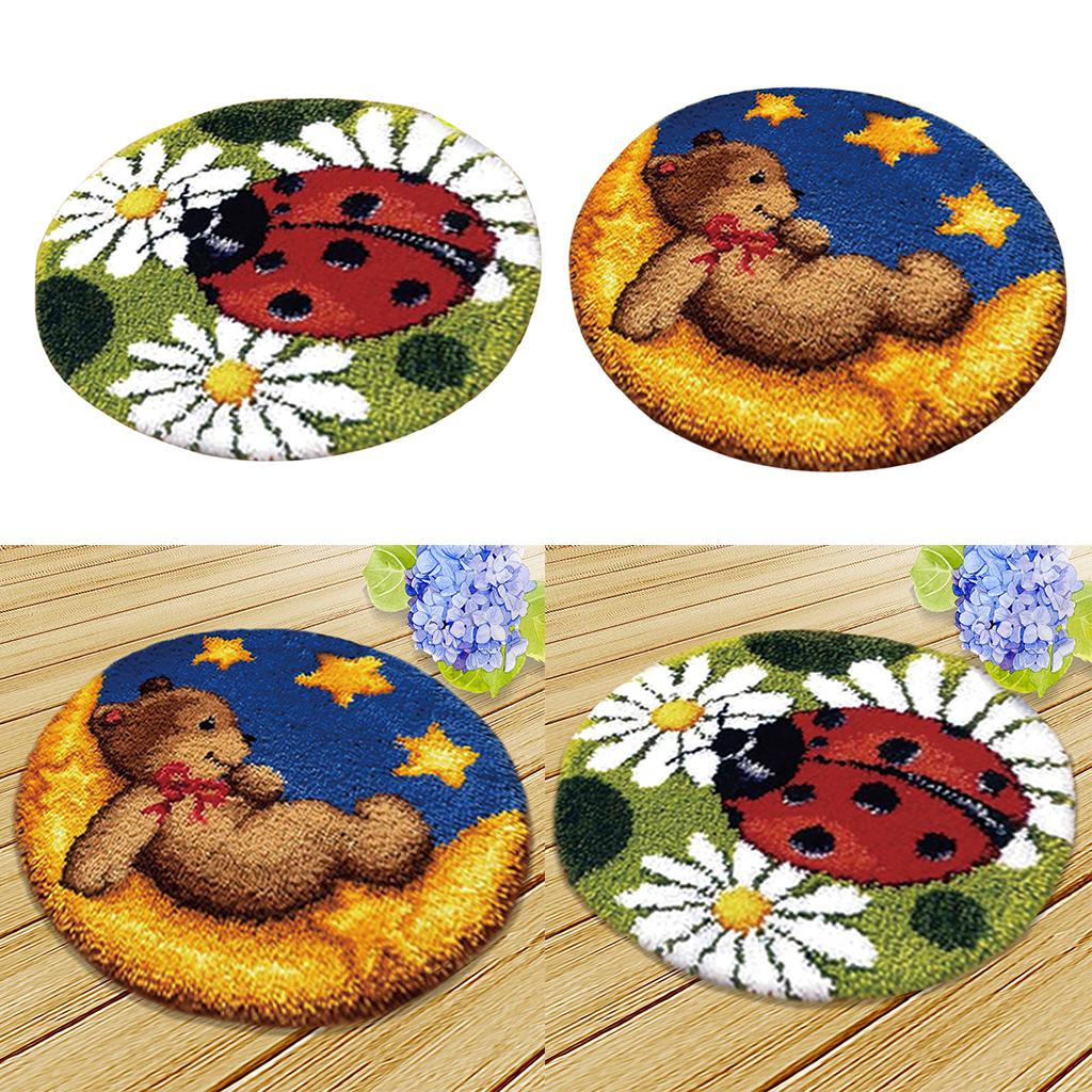 2 Sets Latch Hook Rug Kit DIY LadyBug Bear Toy Cushion Embroidery Crafts