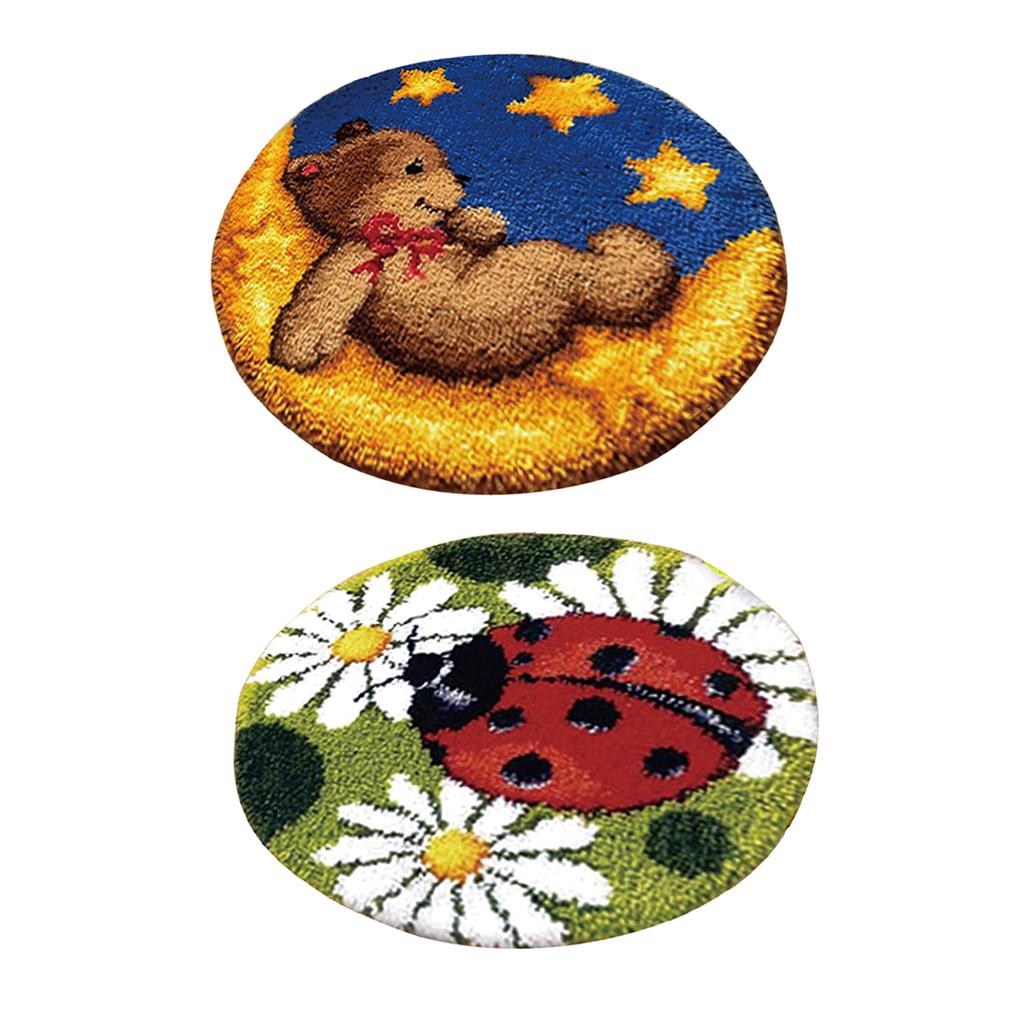 2 Sets Latch Hook Rug Kit DIY LadyBug Bear Toy Cushion Embroidery Crafts