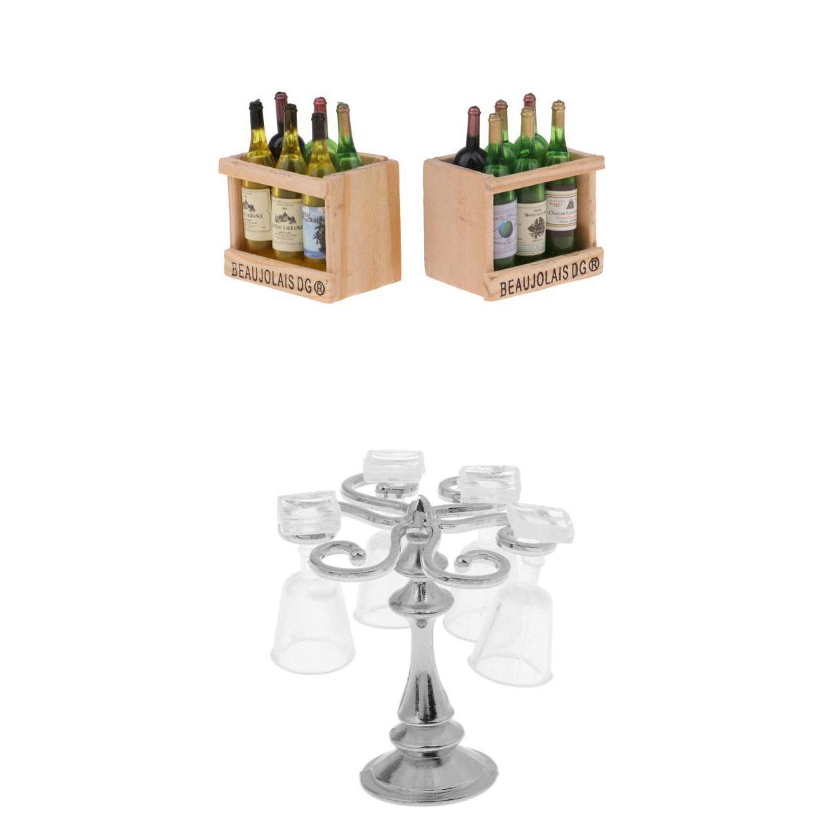 1/12 Dollhouse Miniature Cup Rack With Goblets & Beer Drink Bottles Models