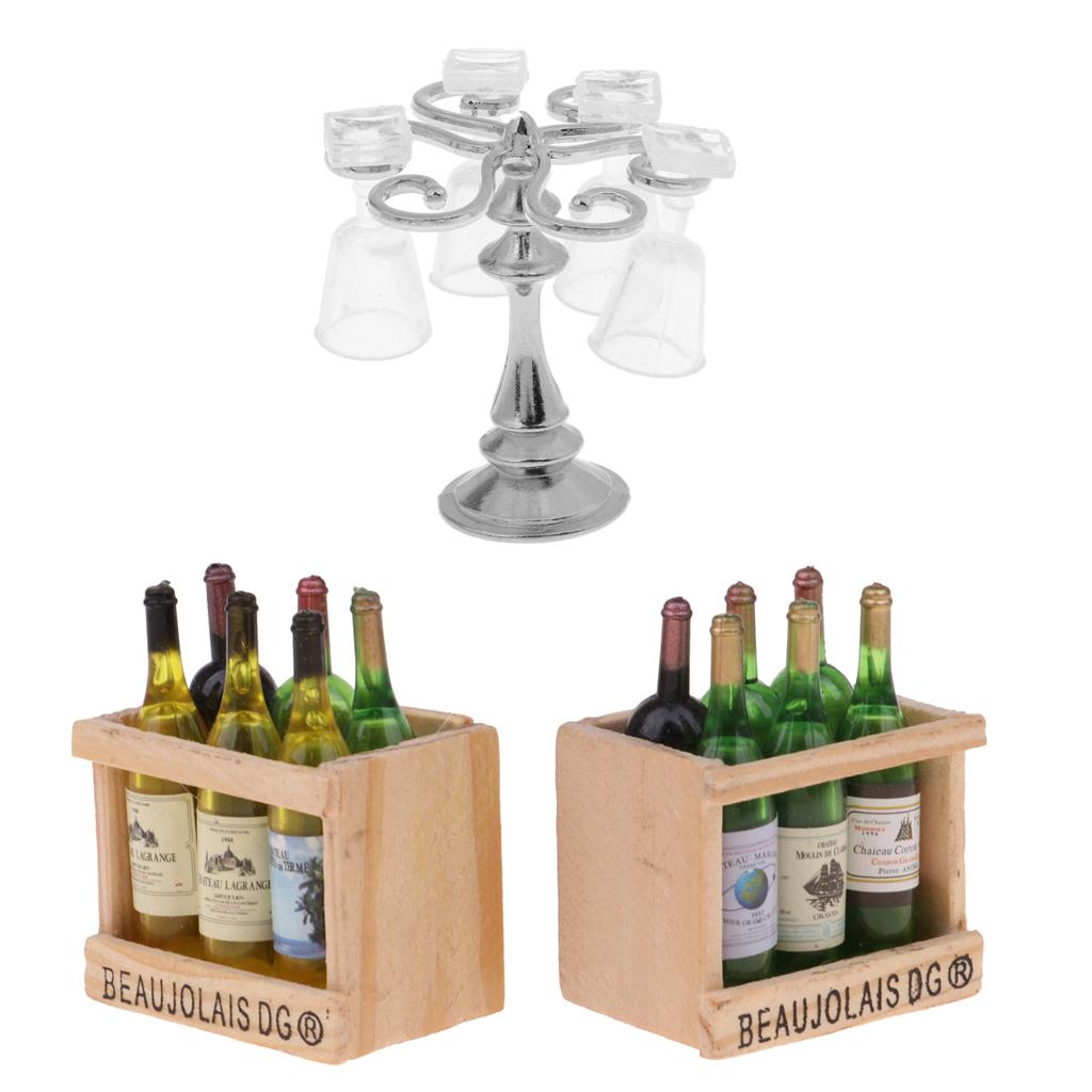 1/12 Dollhouse Miniature Cup Rack With Goblets & Beer Drink Bottles Models