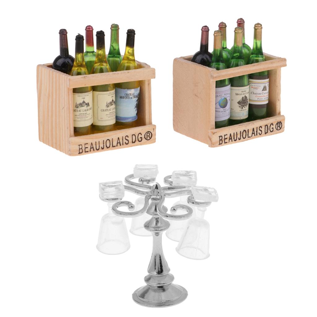 1/12 Dollhouse Miniature Cup Rack With Goblets & Beer Drink Bottles Models