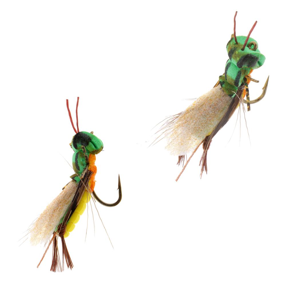 2pcs Grasshopper Handmade Fly Fishing Lures Floating Fly Fishing Flies