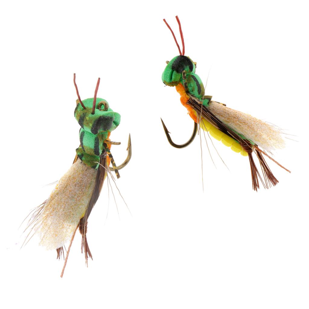 2pcs Grasshopper Handmade Fly Fishing Lures Floating Fly Fishing Flies