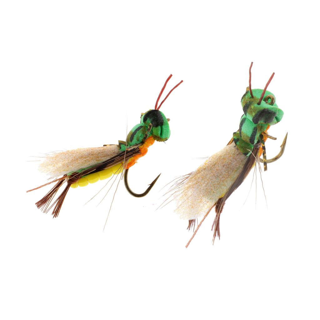 2pcs Grasshopper Handmade Fly Fishing Lures Floating Fly Fishing Flies