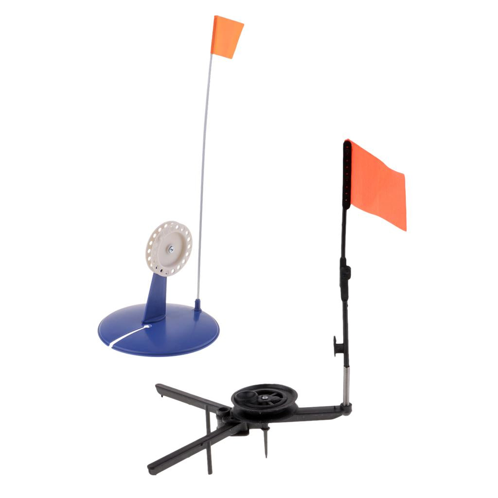 2pcs ABS Ice Fishing Tip-Up Ice Fishing Rod with Hole Cover and Orange Flag