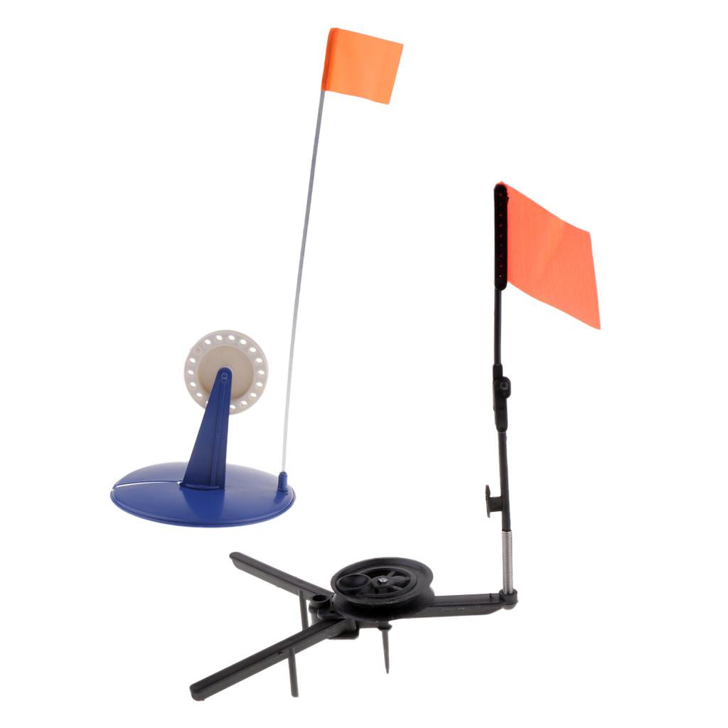 2pcs ABS Ice Fishing Tip-Up Ice Fishing Rod with Hole Cover and Orange Flag